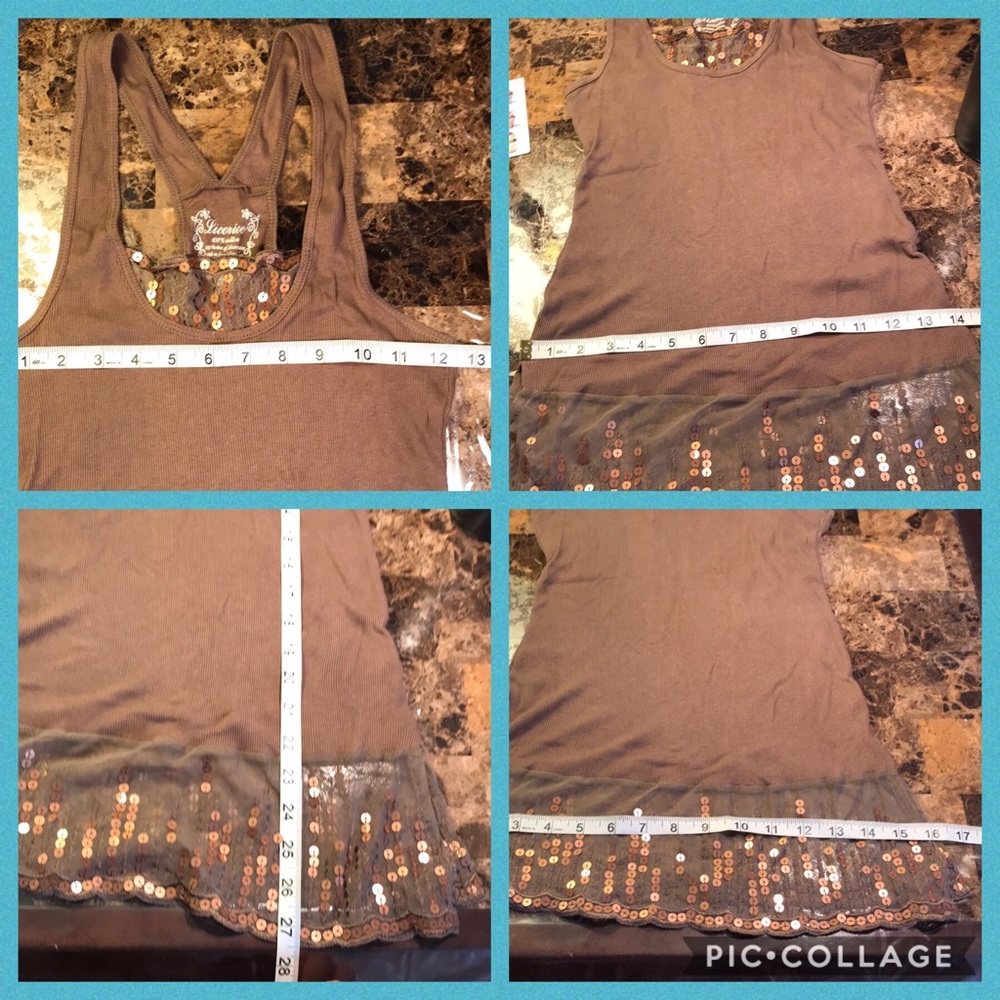 Embellished tank top brown tan Sequin tank top, small, light brown bronze sequin - Picture 7 of 8